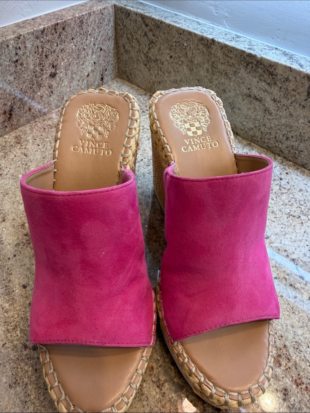 Vince Camuto Hot Pink Suede Espadrille Wedge Mules